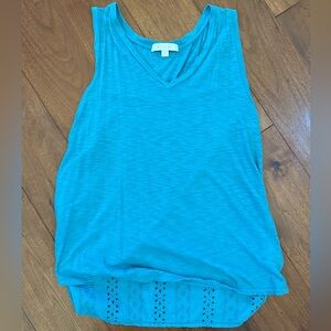 Anthropologie Eri + Ali Women's Teal Sleeveless V-Neck Tank Top with Eyelet Back